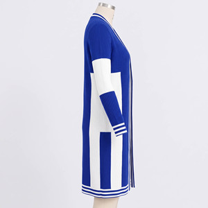 <b>Women's</b> Long Sleeve Color Blocked Rib Knit <b>Cardigan</b> Open Front Casual Duster Midi <b>Sweater</b> Blue White Full Length - Product Image 3