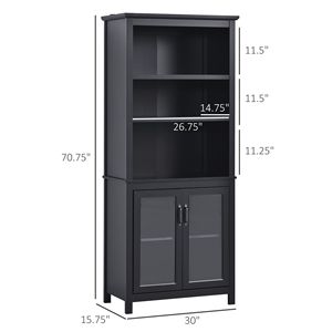 Libreria Alta 71 Pollici con Ripiani Regolabili e Ante in Vetro per Ufficio, Cucina, Soggiorno, Colore Nero - Product Image 3