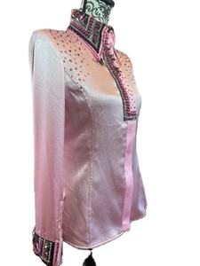 Hecho a mano Cowgirl Western Show Shirt Stretch Tafetán Tela rosa claro - Product Image 4