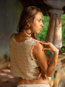 Top Corto de Algodón Crudo Hecho a Mano con Detalle de Flecos, Blusa Boho Ecológica, Camisa de Verano Ligera de Primera Calidad, Top Khadi - Product Image 2