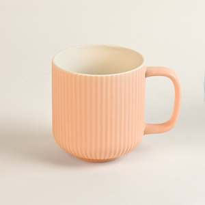 Misty Rose Ribbed Nordic Design Bone China Ceramic Coffee Mug <b>Set</b> of 4 Microwave Safe with High Quality <b>PC</b> Tray 400ml Capacity - Product Image 1