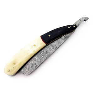 Rasoir droit IKZARSA avec manche en os de buffle, lame en acier Damas, lame unique pour barbier, coiffeur, rasage du visage et du corps - Product Image 4