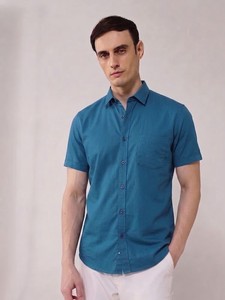 Enovate Breathable Casual 100% Cotton Woven Solid Back Neck Logo Half-Sleeve <b>Dress</b> Shirts for <b>Men</b> - Product Image 3