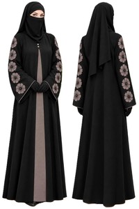 Abaya en polyester à manches longues et col montant, robe musulmane modeste, longueur ras du sol, ensemble hijab ample pour femme, idéal pour mariage - Product Image 2