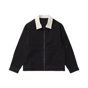 Chaqueta de hombre oversize con cremallera, color sólido, de lona de algodón, cierre de cremallera, cuello vuelto, estilo casual. - Product Image 1