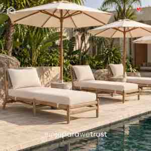 Modern Outdoor Teak Wood Sun Lounger with <b>Cushion</b> Luxury Poolside Chaise Lounge for Hotel Resort Villa - Product Image 1