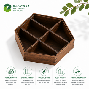 WEWOOD Acacia Wood Eco-Friendly European Hexagon Storage <b>Box</b> Flip Top Lid 6 Compartment <b>Herb</b> Container Durable Handcrafted - Product Image 2