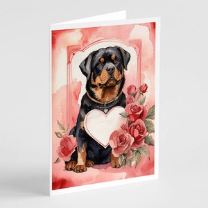 Whimsical A7 Tamaño 5x7 Tarjetas de notas en blanco Rottweiler Valentine Roses Tarjeta de felicitación Paquete de 8 sobres para mensajes de notas personales - Product Image 1