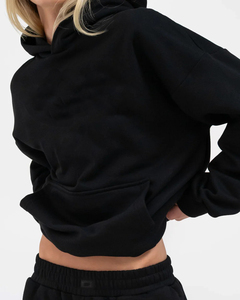Sweat-shirt et pull à capuche personnalisés pour femme, en coton molletonné noir, avec épaules tombantes, poche frontale, manches et ourlet côtelés – Vente en gros - Product Image 5