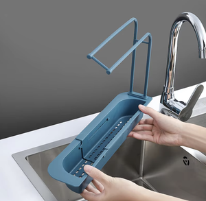 OEM/ODM Vietnam Retractable Metal Sink Drain Rack Soap <b>Sponge</b> <b>Holder</b> with Towel Bar Organizer - Product Image 4