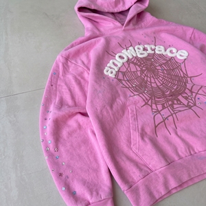 เสื้อฮู้ดโอเวอร์ไซส์ Snowgrace Winter Pink ซิปหน้า ผ้าเฟรนช์เทอร์รี่ 80% คอตตอน 20% โพลีเอสเตอร์ กระเป๋าปักลาย สไตล์ลำลอง ใส่ได้ทั้งชายและหญิง - Product Image 5