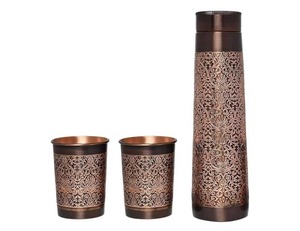 Engraved Copper Bottle <b>Set</b> Pure Copper Bottle with Glass <b>Set</b> Handmade Copper Water Bottle Ayurvedic Copper Bottle <b>Set</b> - Product Image 4