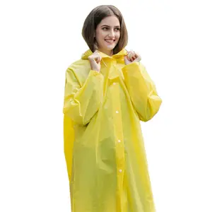 加大码雨衣女防水雨衣黄色染色纽扣闭合户外连帽风衣伊娃防雨夹克