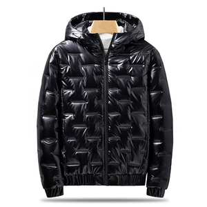 Veste matelassée à capuche noire pour homme, fermeture éclair, coupe-vent, manteau d'hiver décontracté, rembourrage en polyester, longueur normale - Product Image 1