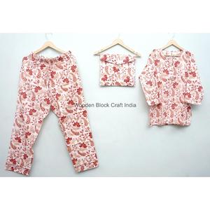 Indian Cotton Women's Floral Print <b>Pyjama</b> Set with Buttons closure <b>for</b> Beachwear And Loungewear Night Suit round Neck PJ Set - Product Image 4