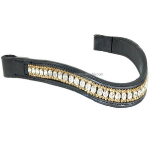 Bande de sourcils de cheval décorative en cuir, 3 rangs, de qualité supérieure, en cristal doré et clair, chaîne métallique, dans toutes les tailles et couleurs, livraison gratuite - Product Image 1
