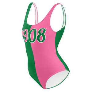 Traje de baño de una pieza de 2 tonos 1908, traje de baño rosa y verde con estampado de números para mujer, ropa de playa elegante, traje de moda - Product Image 2