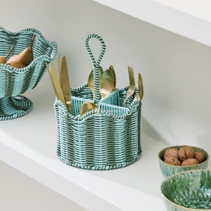 Juego de Tazones de Ratán Azul Claro, Cesta para Servir con Borde Festoneado, Porta Utensilios, Cestas de Almacenamiento de Cocina Hechas a Mano - Product Image 2