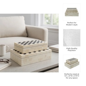 Decorative Check Pattern Set Of 2 Wooden <b>Chest</b> <b>Storage</b> Box Suitable For Home Decor And <b>Storage</b> Needs Handcrafted From India - Product Image 4