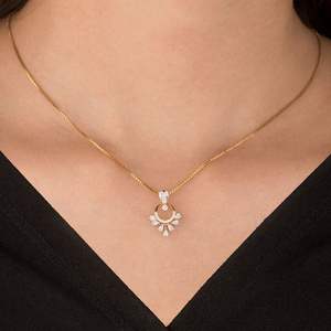 Gold Sunburst Diamond Pendant Necklace for Women – Round & Marquise Cut Diamond Necklace – Diamond <b>Jewelry</b> Gift - Product Image 1