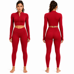 Women's 2-Piece Seamless Yoga Set High Waist Leggings Sports Bra <b>Turtleneck</b> Non-Convertible Straps Breathable Quick-Dry Four-Way - Product Image 6