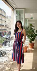 เดรสสายเดี่ยวทรงเอไลน์สำหรับผู้หญิง ดีไซน์เรียบง่ายทันสมัย ผ้าโพลีเอสเตอร์ 100% ระบายอากาศได้ดี แต่งกระดุม  ความยาวปานกลาง สวมใส่สบาย - Product Image 3