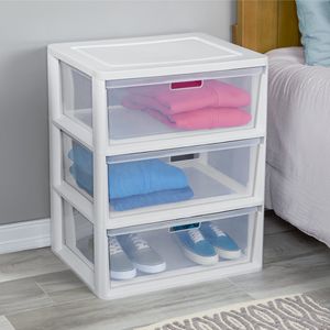 Nouvelle tour de rangement durable blanche à 3 tiroirs avec bacs en plastique transparent amovibles, montage facile, organisateur polyvalent et alimentaire - Product Image 3