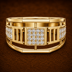 Round Cut Lab Grown <b>Diamond</b> <b>Ring</b> DEF VVS 18K 14K Yellow Gold Grid shaped Band Wedding <b>Ring</b> For Men's Fine Jewelry Wholesale - Product Image 1