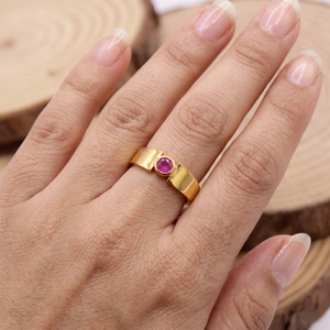 Natural Ruby Gemstone Yellow Gold Plated <b>Solitaire</b> <b>Ring</b> 925 Sterling <b>Silver</b> for Certified Trendy Birthday Jewelry Handmade - Product Image 6