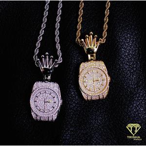 Pendentif de luxe en forme de montre avec diamant Moissanite, en argent sterling 925, serti de pierres, avec attache couronne, collier Hip Hop, bijoux - Product Image 3