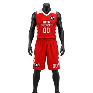 <b>Red</b> White Basketball Set for Men Sleeveless Jersey and Shorts Uniform Lightweight Breathable Team Training Competition Wear - Product Image 1