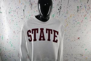 Sweat-shirt à col montant STATE WHITE bleu ciel 100% coton avec broderie appliquée marron, col large, URBAN PRODUCTIONS - Product Image 3