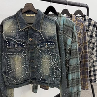 Fabricant de vêtements streetwear personnalisés en cristal, chemise en flanelle de coton ample et délavée à l'acide pour homme, à un seul bouton
