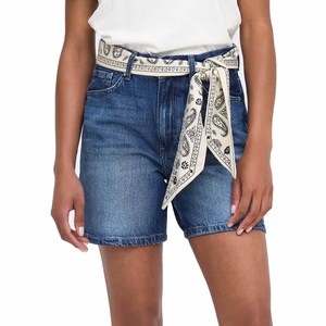 Shorts de Mezclilla de Cintura Alta con Cinturón Estampado, Estilo Casual de Verano, Jeans de Pierna Recta para Mujer, Tela de Algodón Lavado a la Piedra - Product Image 4