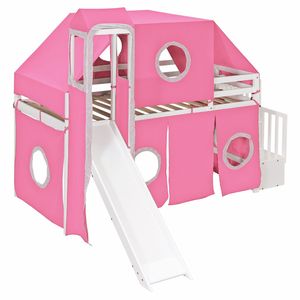 Cama Alta Individual Rosa con Tienda de Campaña y Torre para Dormitorios Infantiles - Product Image 3