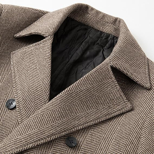 <b>Men</b> Herringbone Twill Wool <b>Double</b> <b>Breasted</b> Long Coat Notch Lapel Slim Fit Belted Winter <b>Overcoat</b> - Product Image 4