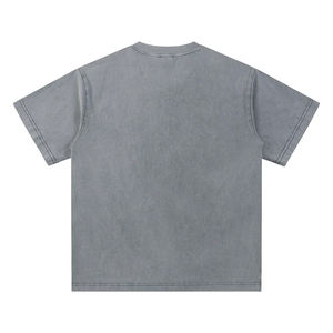 Camiseta de hombre de algodón puro con cuello en V, estilo retro, de punto, oversize, teñida con cera, lavada, vintage, de manga corta, con efecto snow wash y personalidad. - Product Image 2