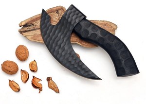 A&M Enterprises Industrial Handmade All Black Ulu Style Skinning <b>Axe</b> High Carbon Steel Blade Wood <b>Handles</b> Hammered Textured - Product Image 3