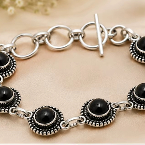 Pulsera de Ónix Negro Natural, Plata de Ley 925, Cadena Hecha a Mano, Joyería Vintage con Piedras Preciosas para Mujer - Product Image 2
