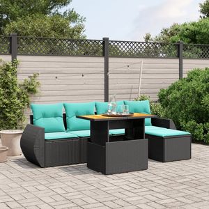 Set di divani da giardino in polyrattan nero da 6 pezzi con cuscini, mobili da esterno - Product Image 1
