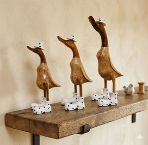 Wooden Duck Figurines Hand Carved With Ceramic Hats And <b>Boots</b> Home Decoration Animal Theme Natural Handmade Craft - Product Image 1