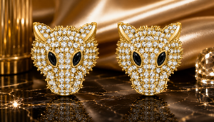 Boucles d'oreilles clous fines en argent sterling 925 plaqué or, motif tête de panthère, avec zircon et diamant, pour femmes et jeunes filles, idéales pour les fêtes et comme cadeau - Product Image 6