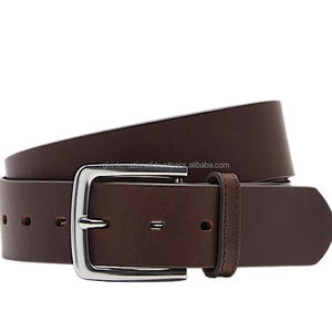 Ceinture en cuir classique marron de haute qualité pour homme, pour jeans ou pantalon, avec boucle en laiton argenté mat solide - Product Image 4