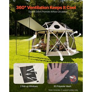 Gazebo Pop-up 3,6 x 3,6 m con Zanzariera, Tenda Sferica a 13 Lati per Campeggio con Tetto Rimovibile, Montaggio Rapido, Borsa per il Trasporto Inclusa - Product Image 6