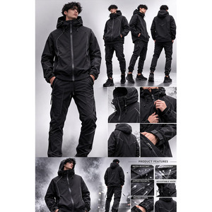 Chaqueta acolchada impermeable con estampado estándar que cambia de color al contacto con el agua, estilo streetwear para hombre, con capucha, para invierno. - Product Image 3