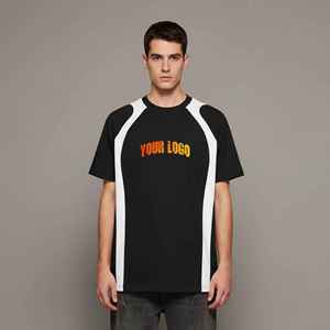 2026 Top Trendy Casual 100% Cotton Loose Fit Men's Hip Hop T-Shirts Custom Digital Printed Logo Solid White Panels Breathable - Product Image 1