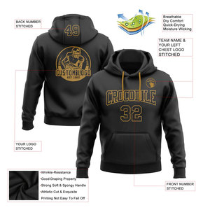 เสื้อฮู้ดฟุตบอลสีดำปักลายแบบสั่งทำพิเศษ สีดำทองโบราณ ทรงพอดีตัวแบบพรีเมียม ผ้าฟลีซหนานุ่ม - Product Image 2