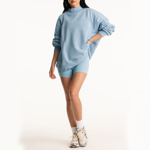 Custom Logo Mock Neck Mid Weight 100%Cotton Oversize Relaxed Sweatshirt for Women - Product Image 1