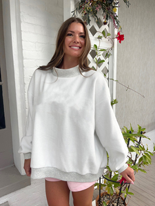 Custom logo Silk Screen Printing Oversized Reversible Mock Neck Sweatshirt <b>Women</b> Casual Long Sleeve Pullover <b>Top</b> - Product Image 3