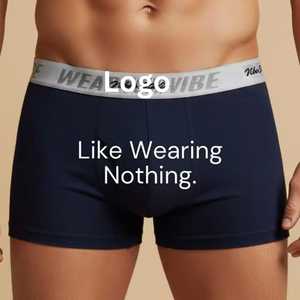 Calzoncillos bóxer de algodón transpirable sin costuras con textura acanalada suave para hombre, estilo trunk, con logotipo personalizado y cintura elástica - Product Image 2